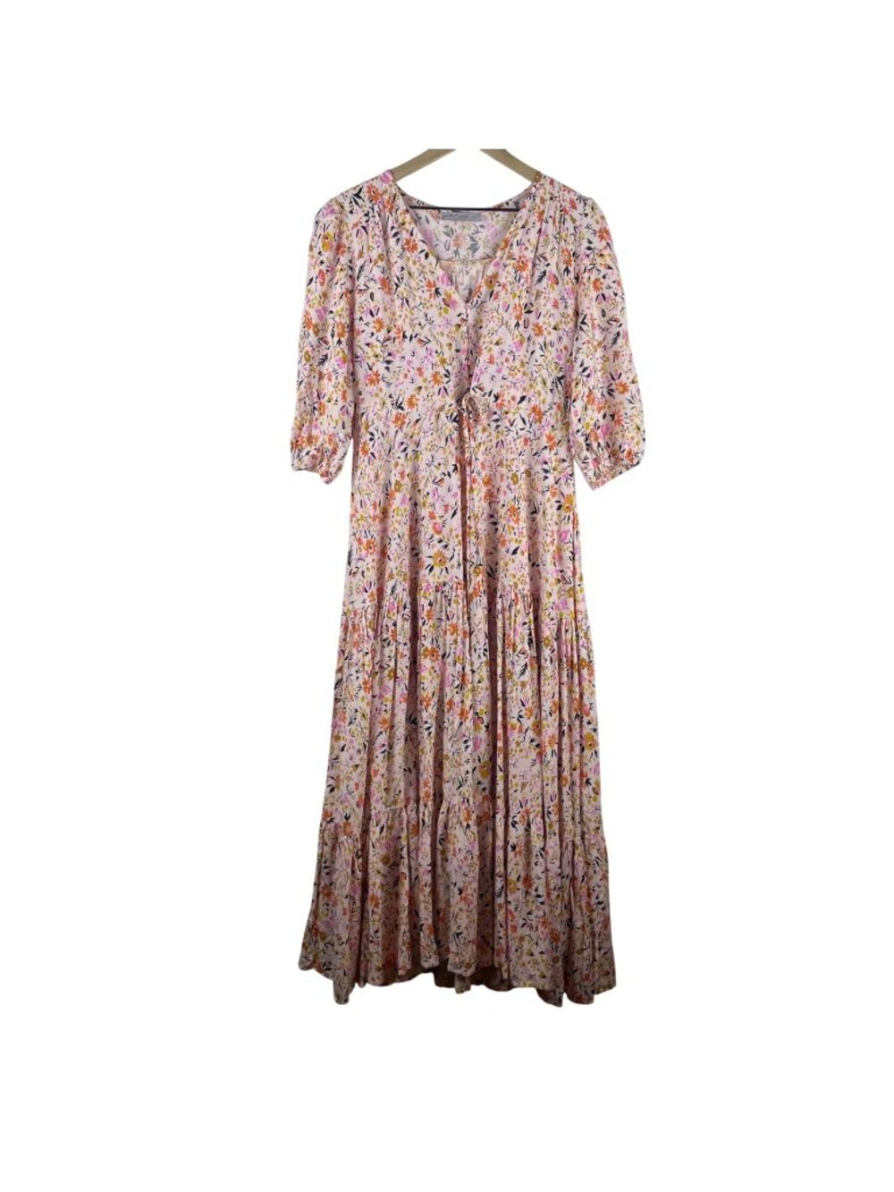 Petal & Pup Kelda Floral Dress Pink Ditzy Floral Size Medium Puff Sleeve Tiered